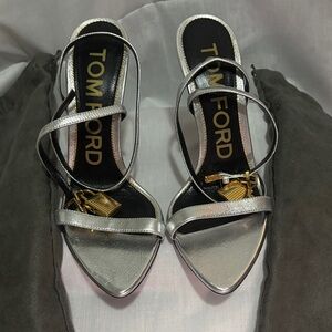 Tom Ford Metallic Silver Strappy Heels